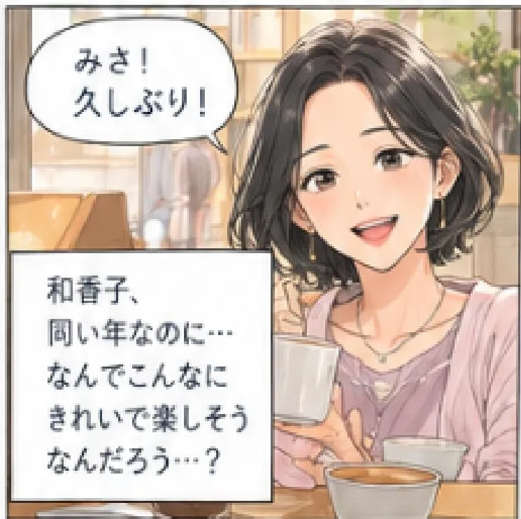 友人の和香子「みさ!久しぶり!」 和香子、同い年なのに…なんでこんなにきれいで楽しそうなんだろう…?